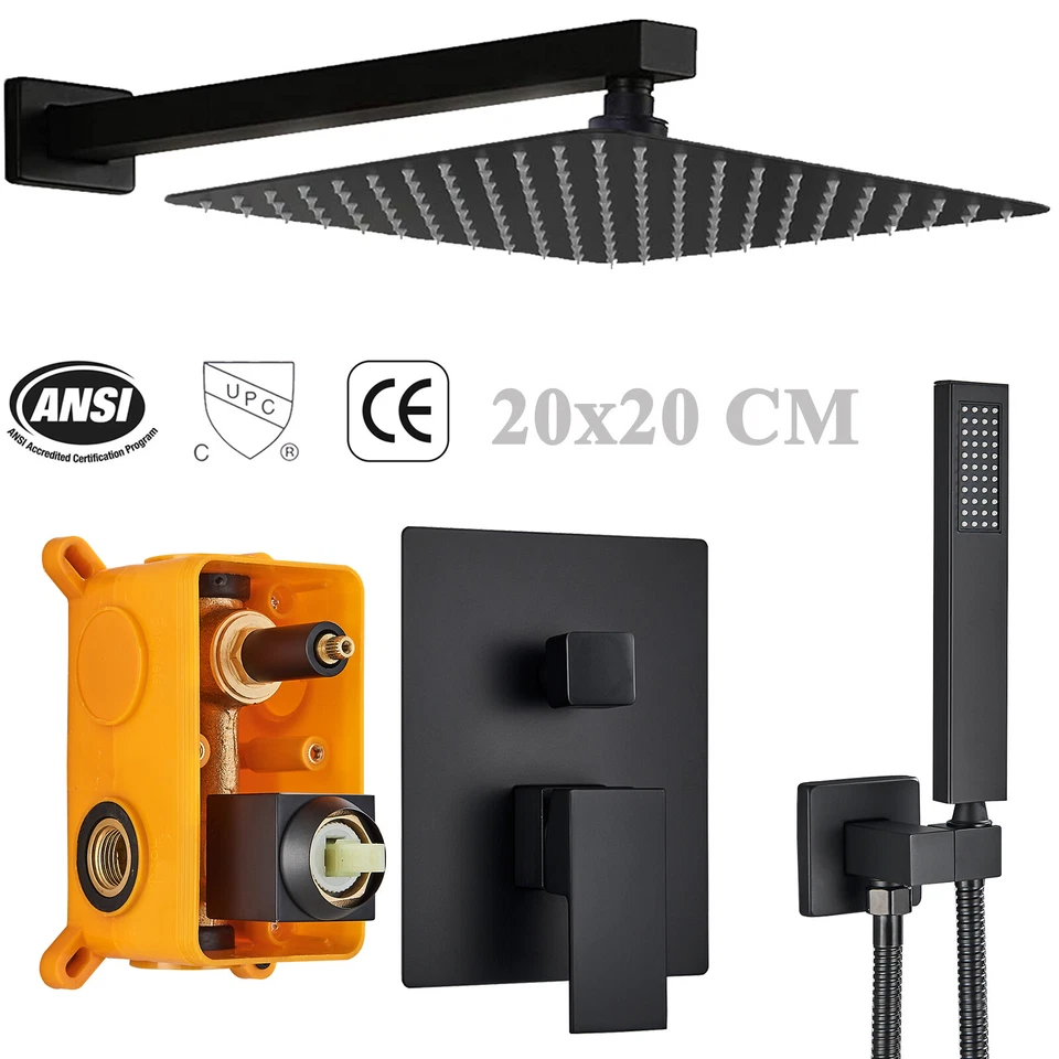 Schwarz Unterputz Duscharmatur set ibox Regendusche Kopfbrause mit Handbrause