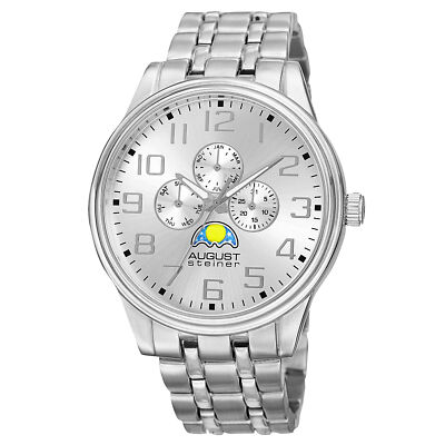 New Men's August Steiner AS8174SS AM/PM Calander Indicator Silver-tone Watch