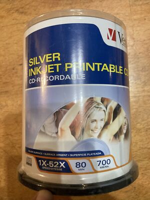Verbatim CD-R, 52x, 700MB, Inkjet Printable, Silver, 100/Spindle, Sealed