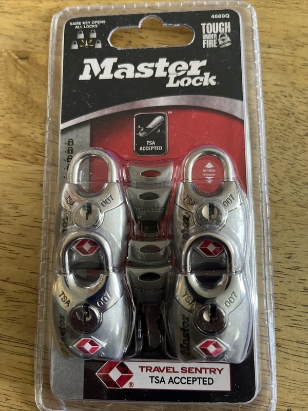 Master Lock 4689Q TSA Approved Luggage Locks w/Keys, Pk of 4 Keyed-Alike SILVER