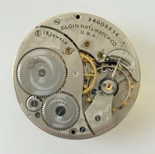 Elgin Grade 315 Pocket Watch Part Movement Balance Fork Spring Bridge Dial Hands