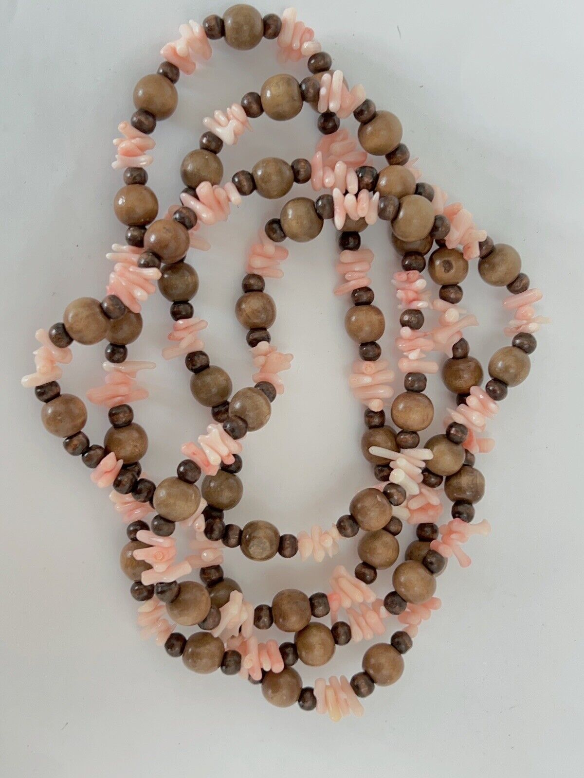 Vintage Wood Beads And Branch Coral Beaded Neckla… - image 1