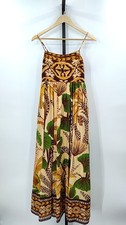 Farm Rio Women Foliage Sketch Sand Maxi Dress Basic Sleeved S