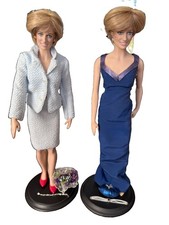 Lot of 2 Franklin Mint Princess Diana 16" Vinyl Portrait Dolls - Loose w/ Stands