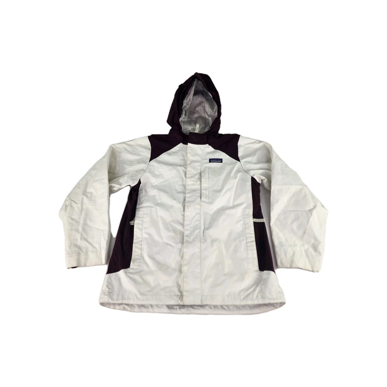 Patagonia Girls H2no Nylon Jacket Size XL (14) WHITE/BURGUND Hoodie Ski Jacket