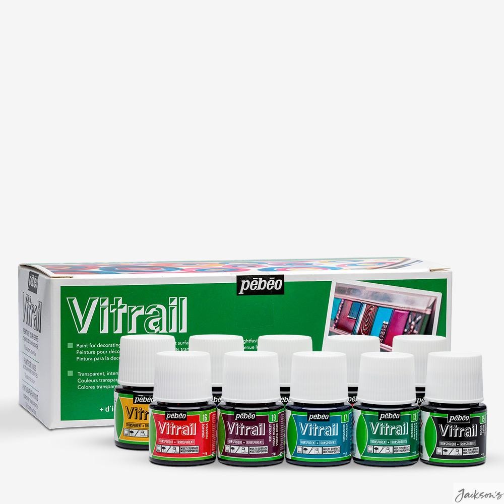 Pebeo Vitrail Glass Paint Set Solvent Based 45ml x10 Assorted Colours