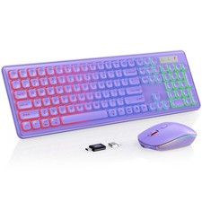 Wireless Keyboard and Mouse Combo, RGB Backlit, Rechargeable  Light Up Lette...