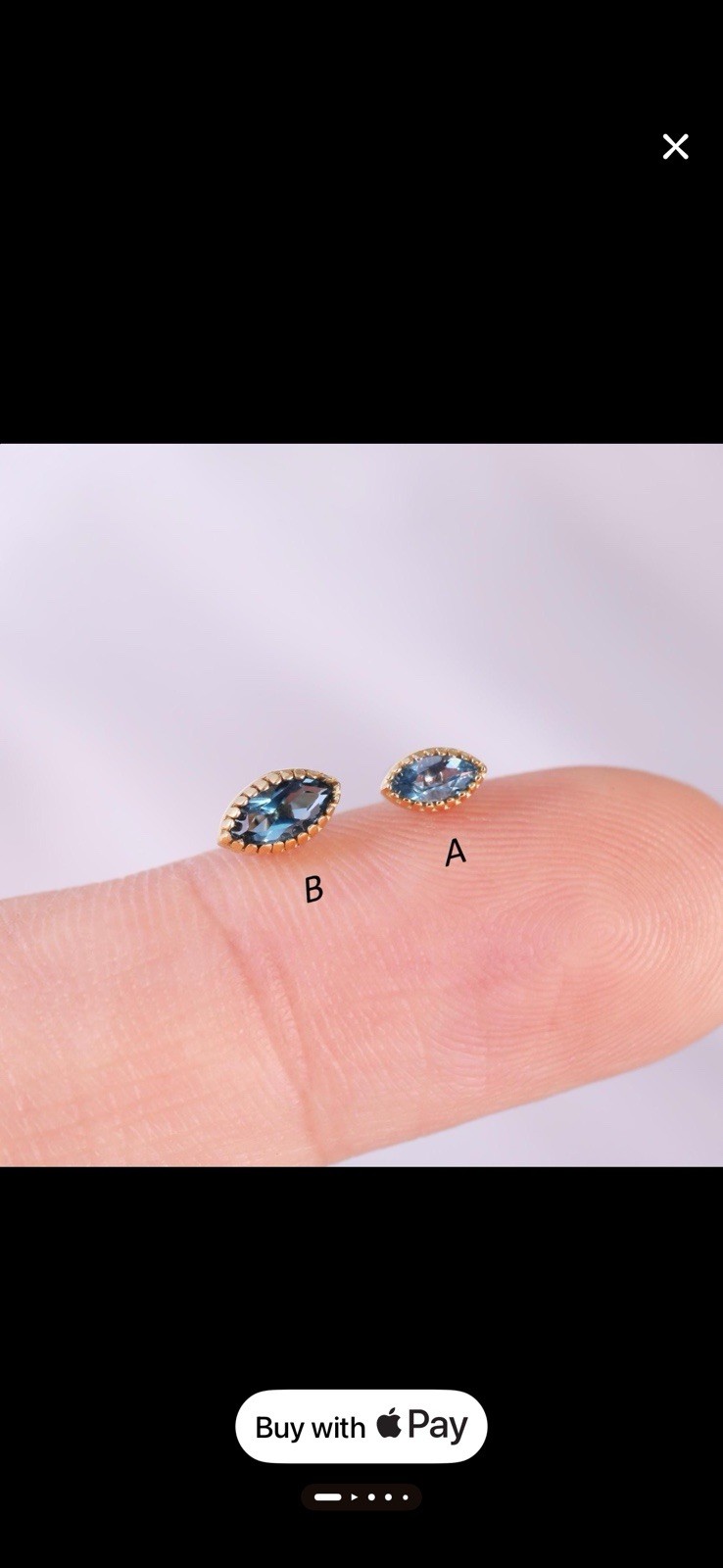 Solid 14g Threadless Genuine Blue Topaz Single St… - image 1