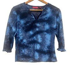 Vintage Gloria Vanderbilt Petite Medium Sheer Top Blouse 3/4th Sleeves Blue 90s