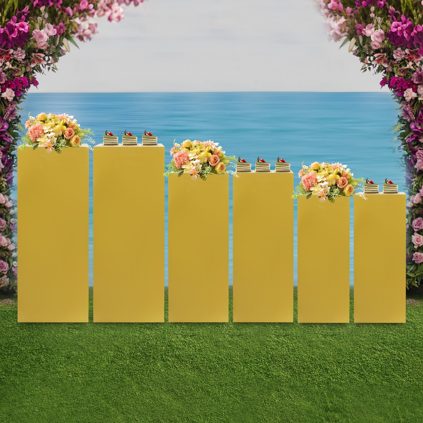 6pcs Metal Square Pedestal Stand For Party Wedding Display Plinth Pillars Gold