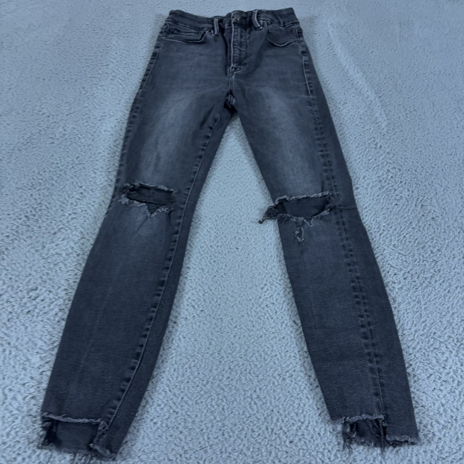 Good American Jeans Womens 8/29 Black Skinny Always Fits Good Waist Distressed