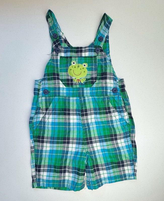 Fisher Price Frog Plaid Shortalls 18 Months