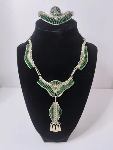 Authentic Vintage Zuni Needlepoint Jewelry Set – Sterling Silver – Signed HH