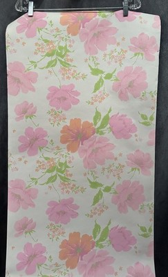 Vtg Wallpaper Orange & Pink Floral Print