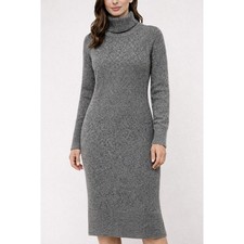 Ann Taylor Weekend Gray Turtle Mock Neck Knit Sweater Dress Large NWT Wool Blend