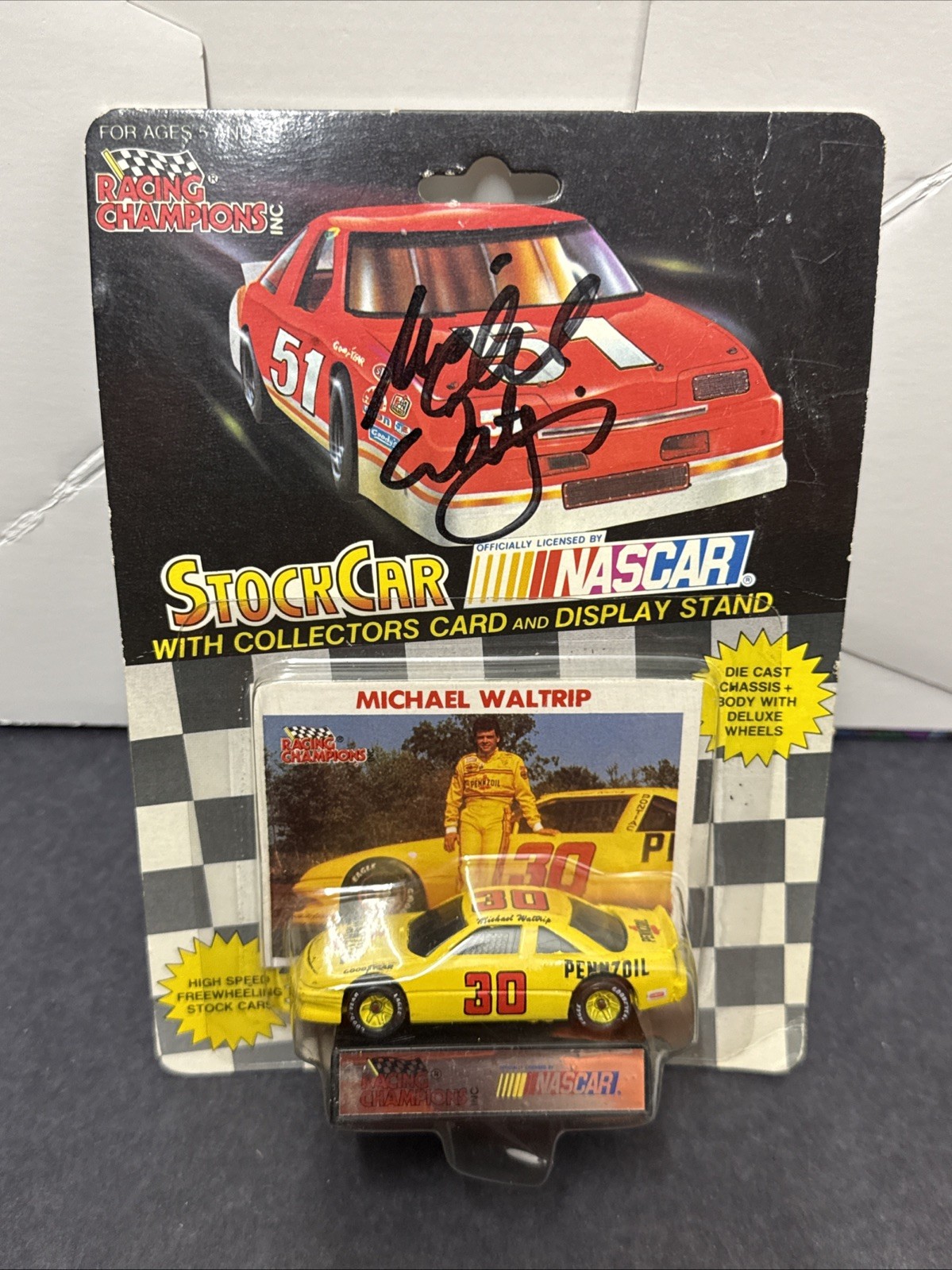 1992 Michael Waltrip #30 Pennzoil Racing Champions NASCAR 1/64 Diecast Autograph