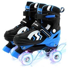 Kids Roller Skates, 4 Adjustable Rollerskates with Small  US 11C-13.5C Blue