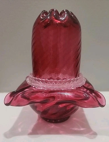 Fenton Cranberry Spiral Optic 3 Pc. Fairy Light Lamp ~ 95th Anniversary ~ MINT!