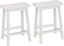 Set Di 2 Sgabelli Bassi Da Bancone Della Cucina, in Legno Massello, Colore Bianc