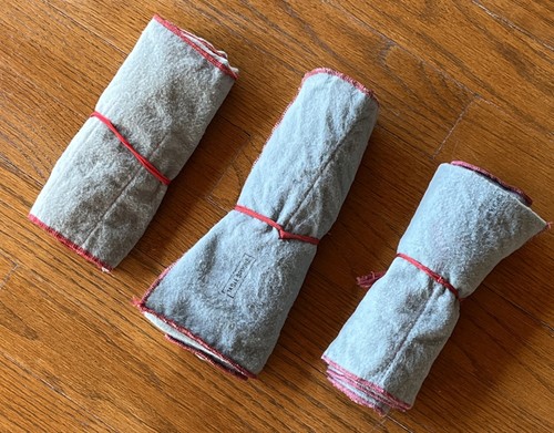 Lot of 3 Vintage Cloth Storage Rolls Knife Pen Silverware Wrap Holders Cases