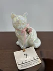 Vintage Fenton White Carnival Glass Opal Iridescent Sitting Cat Figure 90's