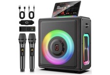 Karaoke Machine, Portable Bluetooth 5.3 Speaker with 2 Wireless Microphones for
