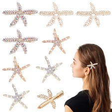 8 Pcs Starfish Hair Clip Seashell Hair Clips, Pearls Crystal Hair Clips, Brid...
