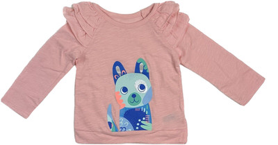 Cat and Jack Baby Pink Long Sleeve Ruffle Shoulder Metallic Puppy T Shirt 12 MO