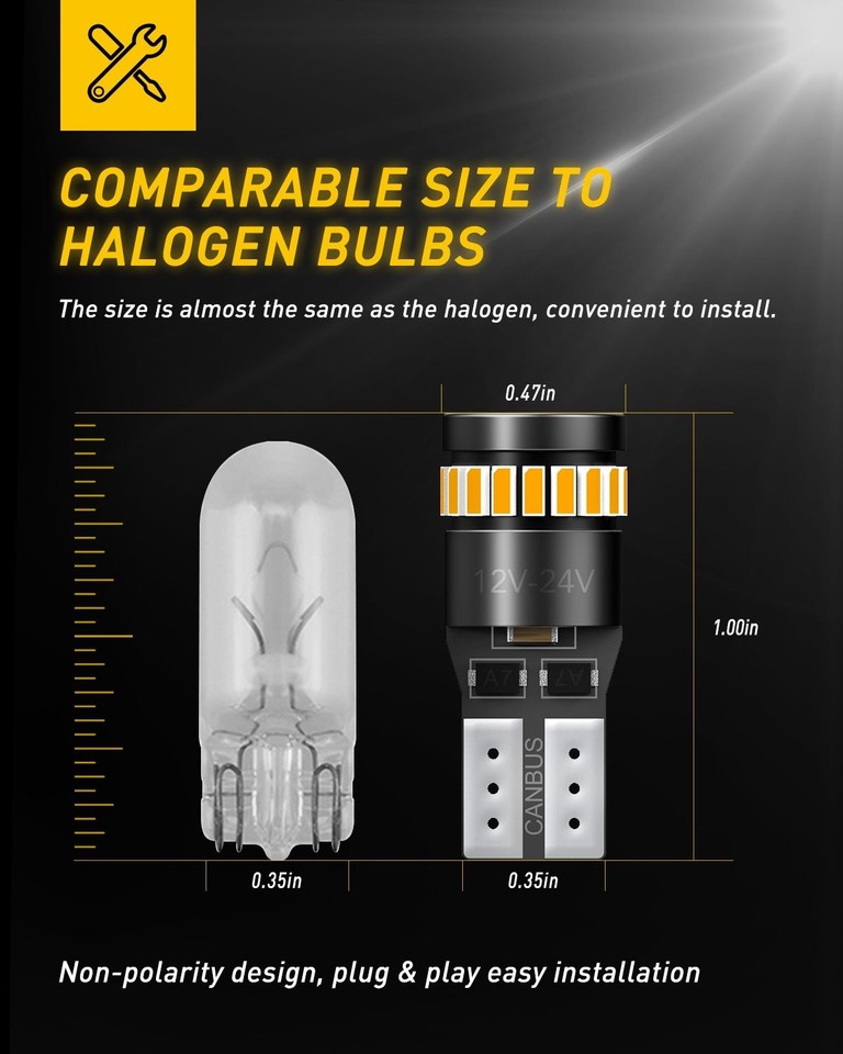 AUXITO 2825 168 194 W5W T10 LED Parking Light Bulb Super Bright Golden ...