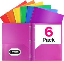 Plastic 2 Pocket Folders with 3 Prongs, 6 Pack, Assorted Colors , 3-Clasp Folde
