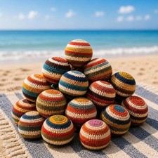 Retro Crochet Hacky Sack Footbag Ball, Handmade Striped Beach Toss Toy Gift