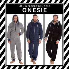 Mens Boys Fleece 1Onesie Fluffy All In One Snuggle Hooded Jumpsuit