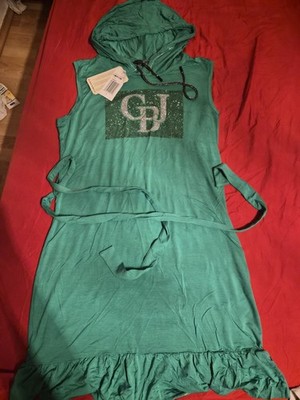 cipo baxx Damen Kapuzenkleid M Grün Midi ärmellos mit Kapuze Strass