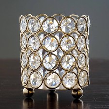 6 pcs ROUND 4" Candle Holder GOLD METAL Tealight Votive Crystal Beaded Party