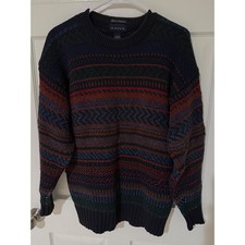 Gant Vintage Hand Framed Fair Isle Cotton Knit Sweater Mens Medium Navy Cotton