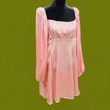 Coquette Fairy ASTR The Label Babydoll Balloon Sleeve Mini Dress Pink Satin XL