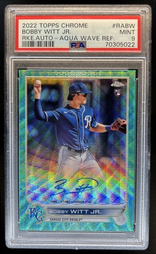 2022 Topps Chrome Bobby Witt Jr. Rookie Auto RC Aqua Wave Refractor #/199 PSA 9