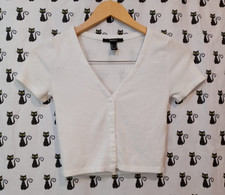Forever 21 white cropped cardigan sweater with heart buttons twee size small