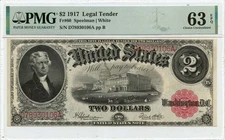 1917 $2 Legal Tender Note FR#60 PMG CU63 EPQ Choice