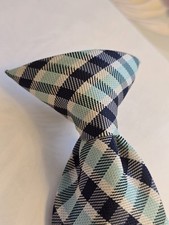 Boys Tie, Blue, Light Blue White Plaid Classic Print Clip-On Neck Tie 17"