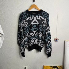 vintage 80s Expressions geometric knit sweater retro abstract Aztec geometric
