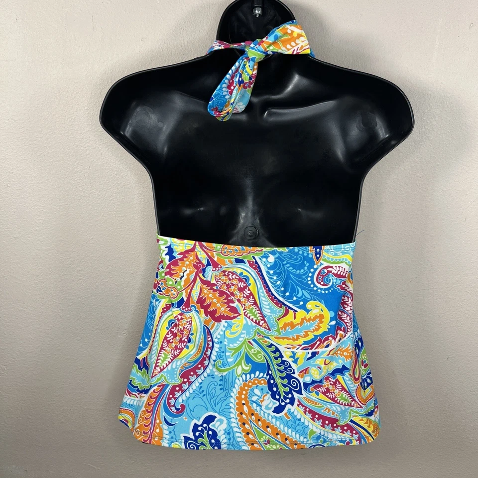Size 8 Chaps Colorful Swim Top Tank Sleeveless Lined Boho Bohemian - Image 2 of 4