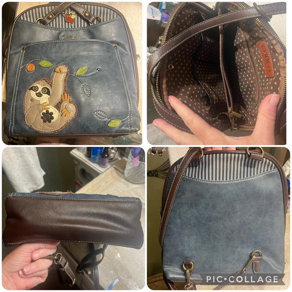 Chala CONVERTIBLE Mochila Cartera Bolso de Hombro PEREZOSO Azul Regalo Vegano