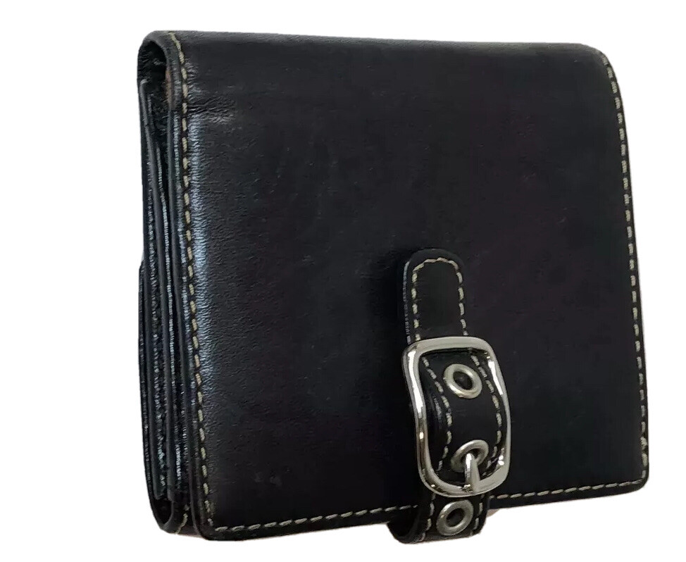 Vintage Coach Black Leather Money Wallet Snaps Closures P/O | eBay