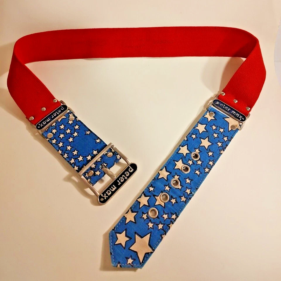 Antigo anos 70 Peter MAX logotipo estrela cinto lenço vestido fivela moda patriótico - Imagem 2 de 4