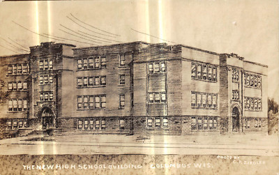 COLUMBUS Wisconsin postcard RPPC US USA New high School artist rendering ?