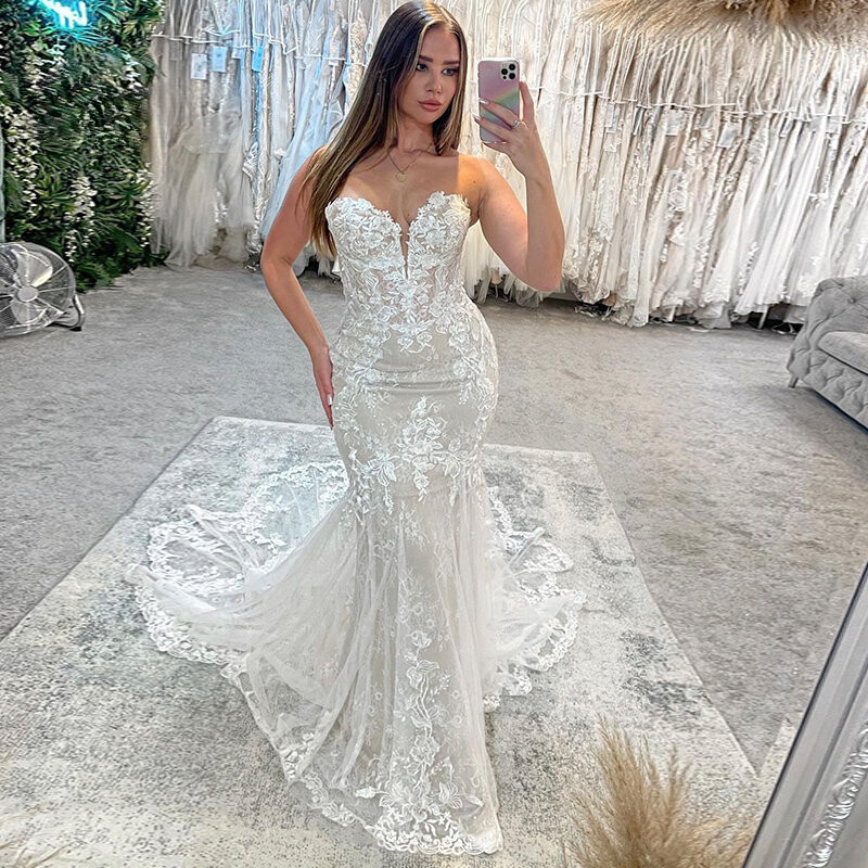 5t mermaid dress Deep V-neck Sleeveless Appliques Court Train Mermaid Prom Dresses