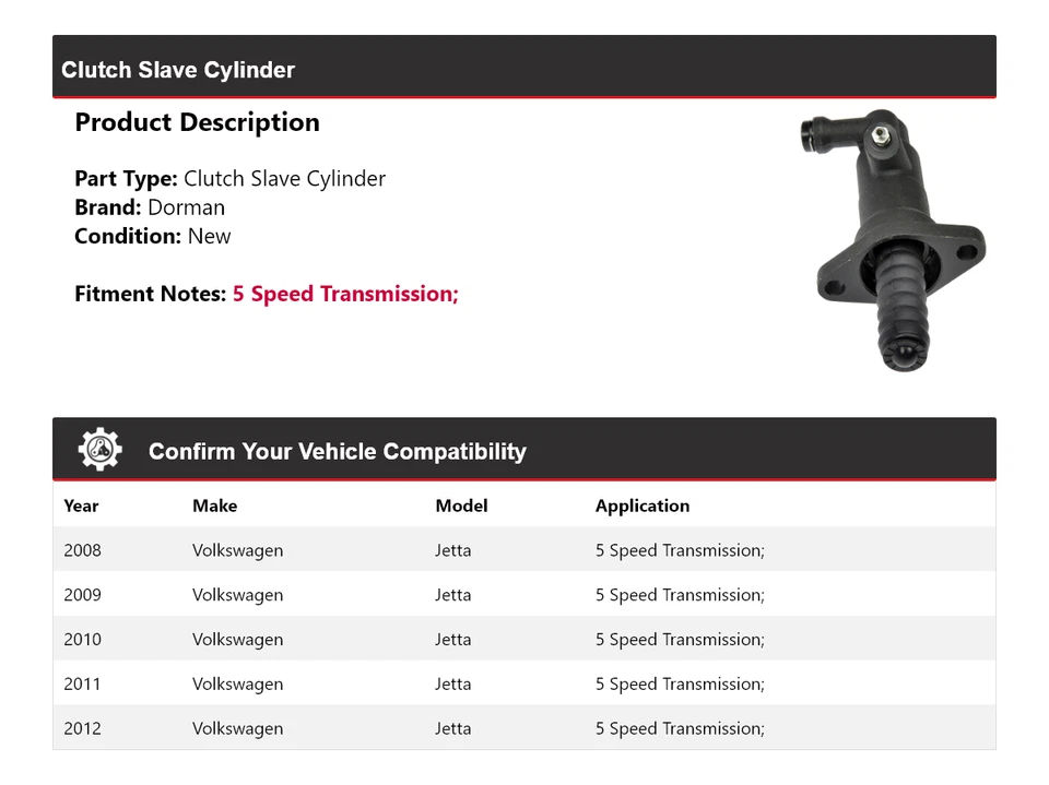 Para 2008-2012 Volkswagen Jetta Dorman embreagem cilindro escravo 2009 2010 2011 - Imagem 2 de 4