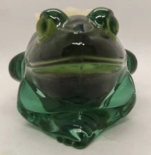 Unique Heavy Spanish Green Glass Bullfrog Voltaire Candle Holder Indiana Glass