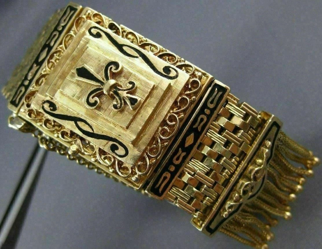 ANTIQUE GENEVA AAA ENAMEL 14K YELLOW GOLD 3D HIDDEN WATCH TASSEL
